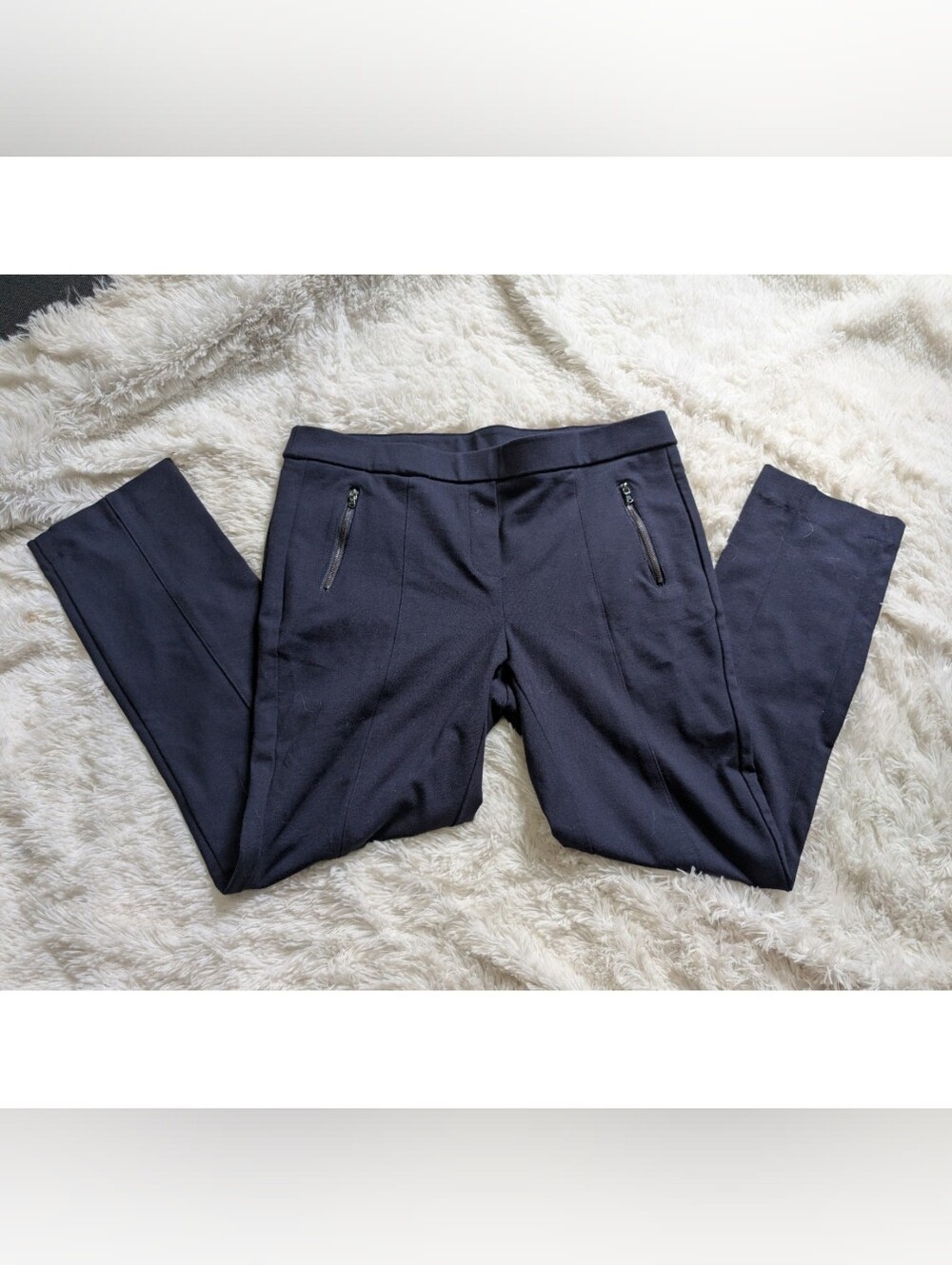 Jules And Leopold Navy Blue Slim Ponte Pants with Zipper Pockets Size Large